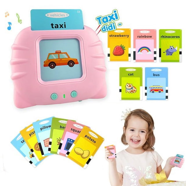 Pink Early Learning Card Reader Toy, 244-Page Bilingual Book (English & Chinese), Interactive Educational Learning Device for Toddlers and Children, Reading and Language Development Fun