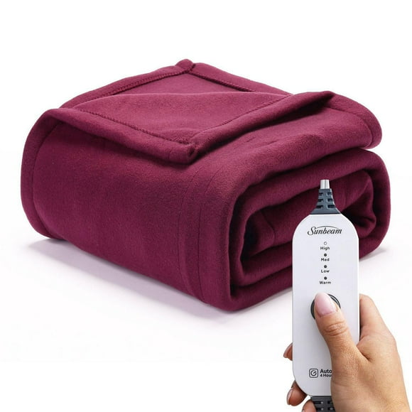 Sunbeam Fleece Electric Heated Throw, Windsor Wine, 4 Heat Settings, 4-Hour Auto Shut-Off, Cozy Warmth, 50" x 60", Heated throw, 50" x 60"