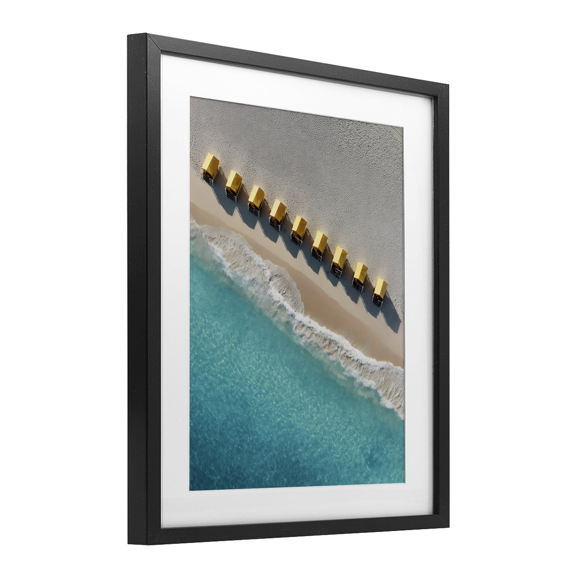 Stupell Industries Yellow Cabanas Along Shore Black Framed Print Under Glass, design by Franklyn Gregory
