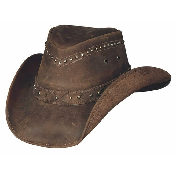 Montecarlo / Bullhide Hats Bullhide Burnt Dust Genuine Leather Outback Cowboy Hat, 3 3/8" Brim, Brown, Small
