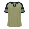 thumbnail image 4 of Pincandy Womens Plus-Size Tops Color Block T Shirts Short Sleeve Tunics Summer Casual Raglan V Neck T Shirts Striped Tops,Green,XXXL, 4 of 7