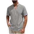 thumbnail image 2 of CHGBMOK Mens Henley Shirt Casual Button Down Short Sleeve T Shirts Solid Loose Casual Linen Shirts Summer Beach Tee, 2 of 8