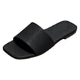 thumbnail image 3 of Rokment Women's Slippers Sandals Trendy Casual Solid Color Leather Square Open Toe Wide Width Slip on Dress Flat Comfortable Walking Slides Shoes Outdoor Summer Black Size 6, 3 of 5