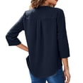 thumbnail image 3 of Blusa Cremallera Volantes Espalda Estampado de puntos Manga tres cuartos Cuello redondo Tops de moda para mujer Azul purpúreo XL, 3 of 5