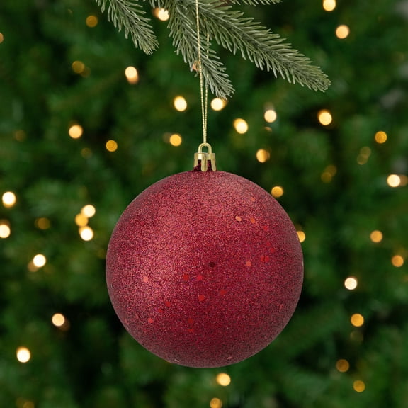 Northlight 4" Shatterproof Holographic Glitter Christmas Ball Ornament - Burgundy