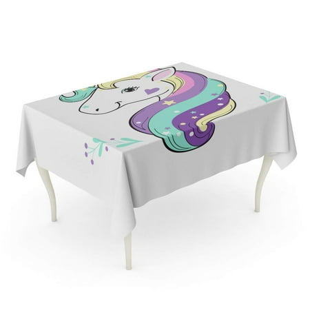 SIDONKU Pink Head Unicorn Pop Patch Happy Cute Rainbow Girl Hair Tablecloth Table Desk Cover Home Party Decor 60x104 inch