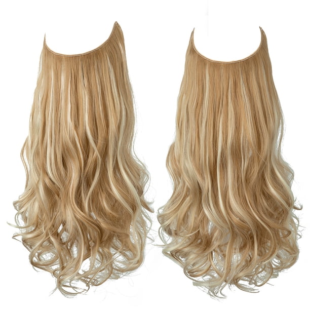 Nvzi Extensión de cabello invisible con hilo de pescar, fibra sintética larga ondulada y rizada, extensión de cabello ajustable estilo diadema, 22 pulgadas, marrón, 1 pieza, estilo G