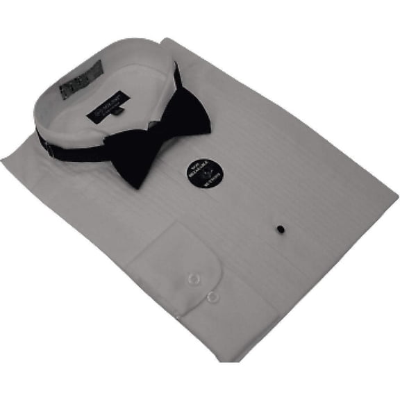 Men's Tuxedo shirt MILANI Wing Tip Formal Pleated Front After Six Wedding White