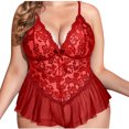 thumbnail image 3 of BiZtdJrK Plus Size Lingerie for Women Lace Bodysuit Deep V Neck Ruffles One Piece Rompers Summer Hollow Out Pajamas Red L, 3 of 4