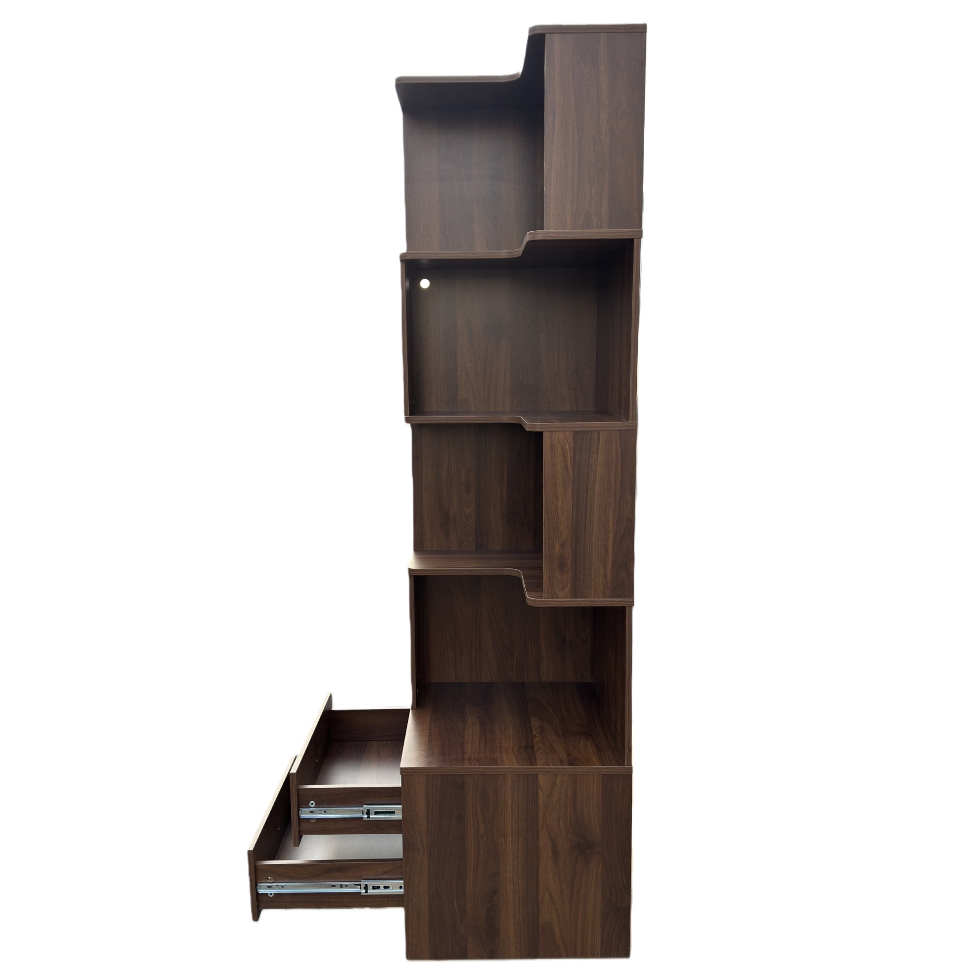 Corner Bookshelf 4-Tier L-Shaped Display Shelf with LED Lights for Home Office, Walnut