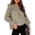 thumbnail image 2 of Jumpingount Blusa de mujer con estampado de puntos, camisa de gasa informal, linterna, manga larga, volantes de trabajo, top de dama Prendas para la parte del cuerpo Caqui METRO Jumpingount AP003530-12, 2 of 5
