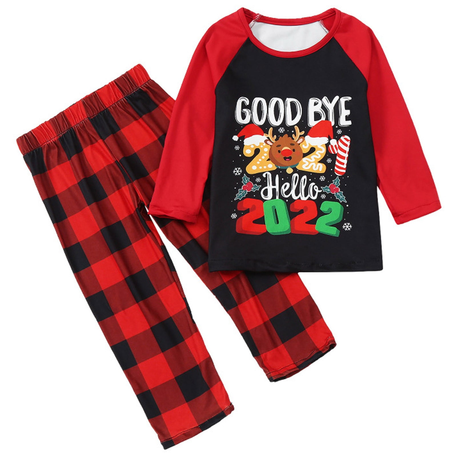Cehvom Christmas Baby Kids Child Printed Top Pants Xmas Family Matching Pajamas Set Black