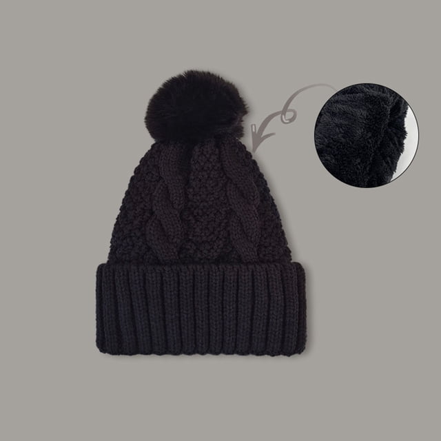 Women's Autumn Winter Solid Color Thickened Warm Dough Thick Thread Knitting Hat with Wool