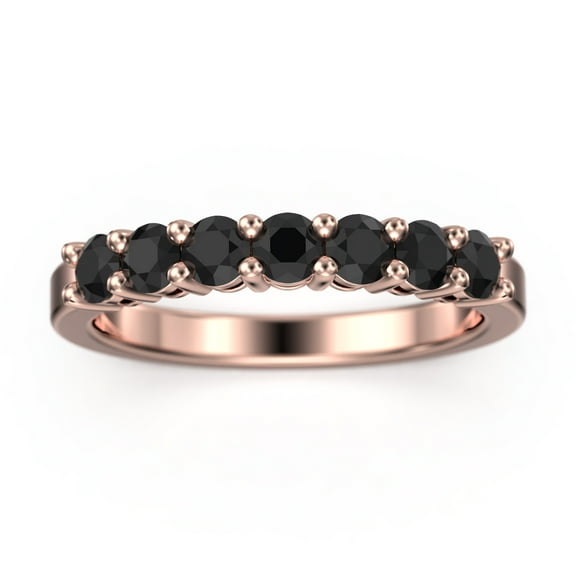 1.19ct Round Seven Stone Black Diamond Moissanite Ring 18K Rose Gold Over Silver