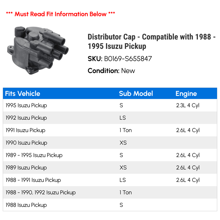 Distributor Cap - Compatible with 1988 - 1995 Isuzu Pickup