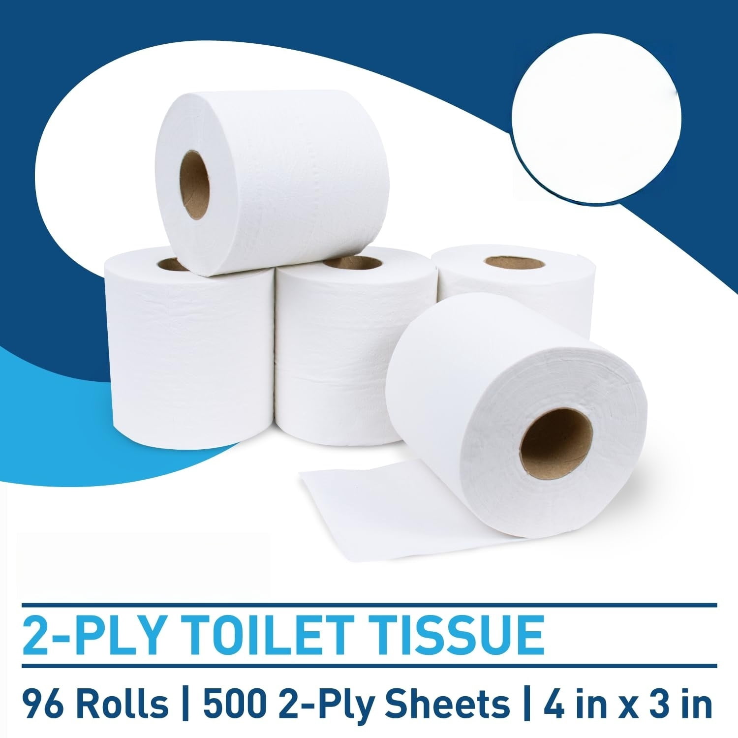 2-Ply Bathroom Toilet Paper Tissue, Septic , 500 Sheets/Roll, Bulk Quantity 96 Rolls/Carton, 4" x 3", White