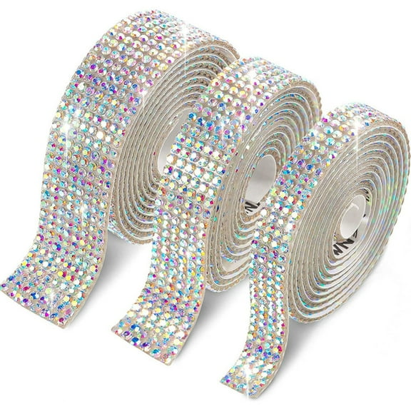 Rhinestone Ribbon Bedazzling Strips Self Adhesive Abcolor Rhinestone Tape for DIY Items 3size（Each Rolls 1yard ）