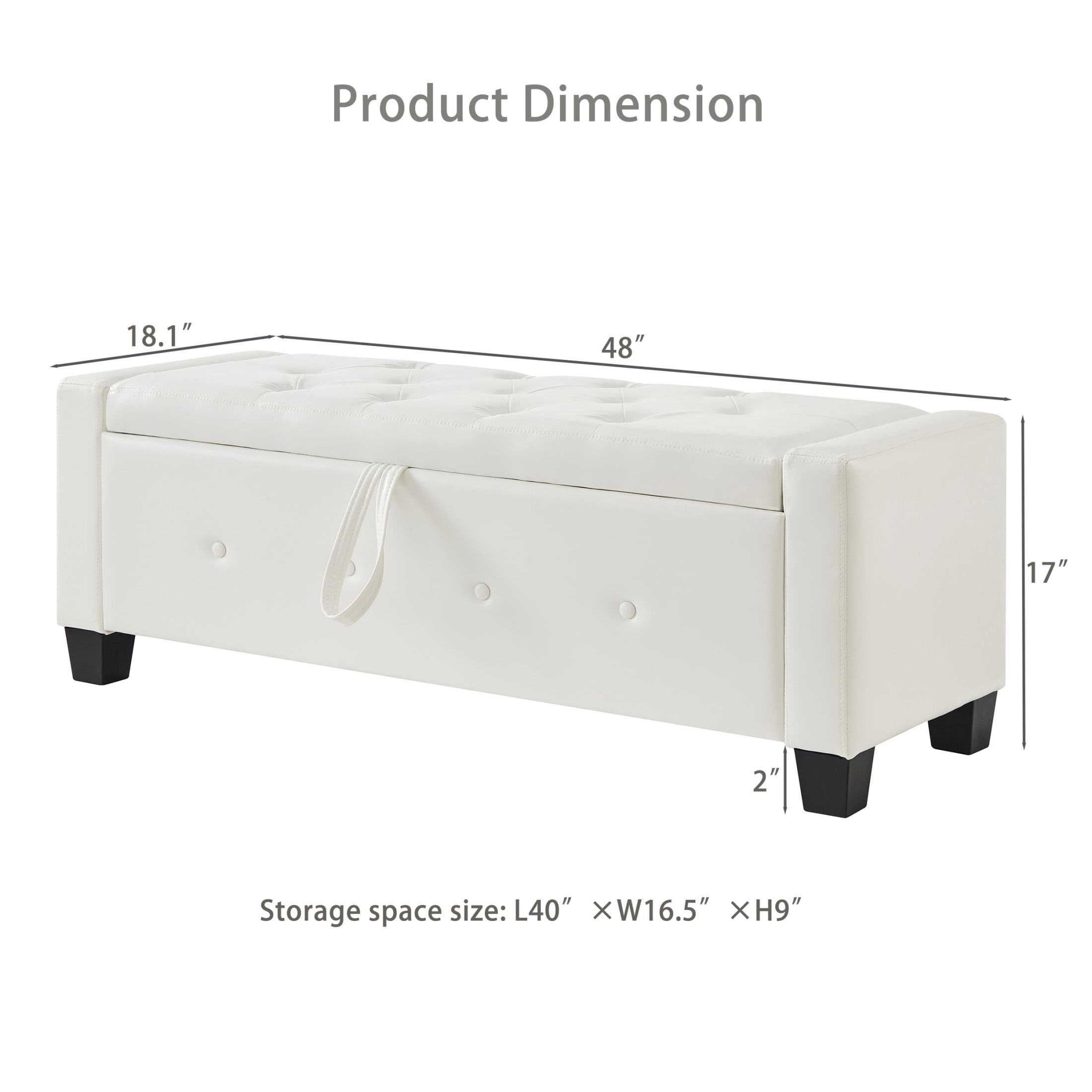 Aukfa 48" Storage Ottoman Bench with Safety Hinges, Upholstered Tufted Faux Leather Bench for Bedroom, Living Room & Entryway, White