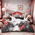 thumbnail image 3 of Manfei Japanese Pagoda Queen Duvet Cover Set, Red Tree Buddha Bedding, Black Red Gray, Black Reversible 3-Piece, 1 Duvet Cover and 2 Pillowcases, 3 of 6
