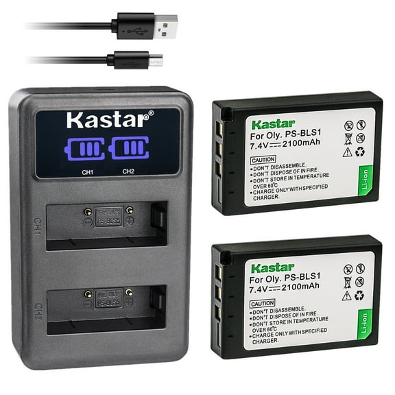 Kastar 2-Pack Battery and LED2 USB Charger Compatible with Olympus BLS-1 PS-BLS1 Battery, BCS-1 PS-BCS1 Charger, E-400 E-410 E-420 E-450 E-600 E-620 E-P1 E-P2 E-P3 E-PL1 E-PL1s E-PL3 E-PM1 Camera