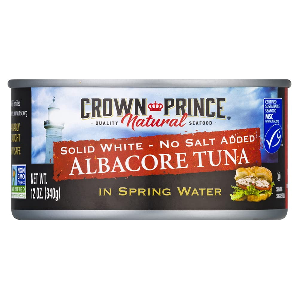 Crown Prince Natural Solid White Albacore Tuna in Spring Water, No Salt Added, 12-Ounce Cans (Pack of 12)