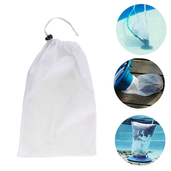 Bolsa de filtro de repuesto de 13 x 8 pulgadas para aspiradora de piscina, paquete de 5 bolsas de malla fina para recolección de residuos con cordón de bloqueo, compatible con el recogedor de hojas.