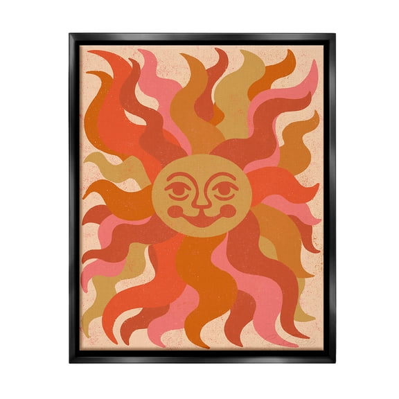 Stupell Industries Celestial Smiling Sun Landscape Painting Black Floater Framed Canvas Art Print Wall Art, 17 x 21