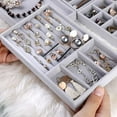 thumbnail image 3 of Stackable Jewelry Trays, Soft-touch Velvet Jewelry Storage Organizer, Clear Display for Earring and Ring Storage, Adjustable Grid Sizes, Fits Neatly In Drawers Or Shelves, 4PCS, 3 of 5