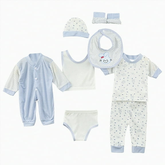 XZNPDUCQ 8PCS Preemie Baby Baby Girl Boy Tops Hat Pants  Bib Sock Shose Romper Outfits Set to 0-3 Months 8PCS Gifts Set Take Me Home Set Layette Set
