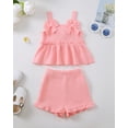 thumbnail image 2 of KIMI BEAR 2T Toddler Girl Summer Outfit Set 3T Child Girls Clothes Ruffle Sleeveless Off the Shoulder Solid Color Top Shorts 2pcs Clothing Pink, 2 of 9