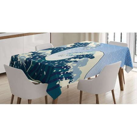 

Japanese Wave Tablecloth Far Eastern Painting Oceanic Storm Theme Tsunami Wind Water Artwork Rectangular Table Cover for Dining Room Kitchen 60 X 84 Inches Teal Blue White by Ambesonne