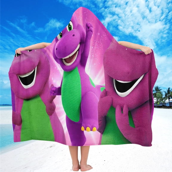 Barney and Friends Hooded Kids Beach Towels Bath Hat Toddler Microfiber Swim Cover-ups Poncho Absorbent Pool Wrap