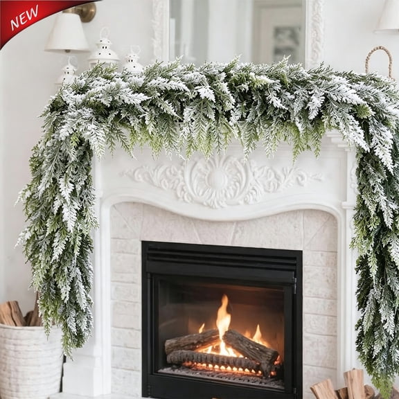 71in Snow Flocked Norfolk Pine Christmas Garland,Artificial Frosted Fork Norfolk Greenery Garland,Plastic Bendable Winter Garland for Fireplace Mantel Table Indoor Outdoor Xmas Holiday Home Decor