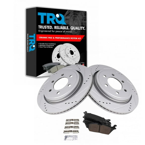 TRQ Rear Performance Brake Pad & Rotor Kit Brake Pads Brake Rotors Set Ceramic Premium G-Coated Fits Select 2015-2017 Ford F-150