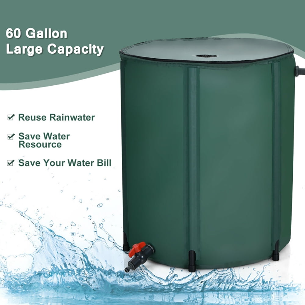 Resenkos 60 Gallon Portable Collapsible Rain Barrel Water Collector