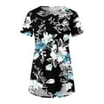 thumbnail image 4 of Raeneomay Summer Tops Curved Hem Flowy Shirts Women's Casual Round Neck Casual Button Printed Short Sleeve Blouse Short Sleeve Round Neck Blouse/Shirt, 4 of 5