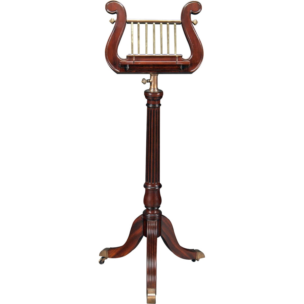 Music Stand Solid Mahogany Wood Brass Lyre Harp Shape Adjustable Height
