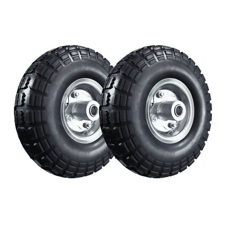 YOUHO 4.10/3.50-4" Flat Free Tire and Wheel, 10" Heavy Duty Solid Tire, 5/8" Axle Bore Hole, 2.2" Offset Hub, for Hand Truck Garden Cart Wagon Trolley Dolly, 2 Pack