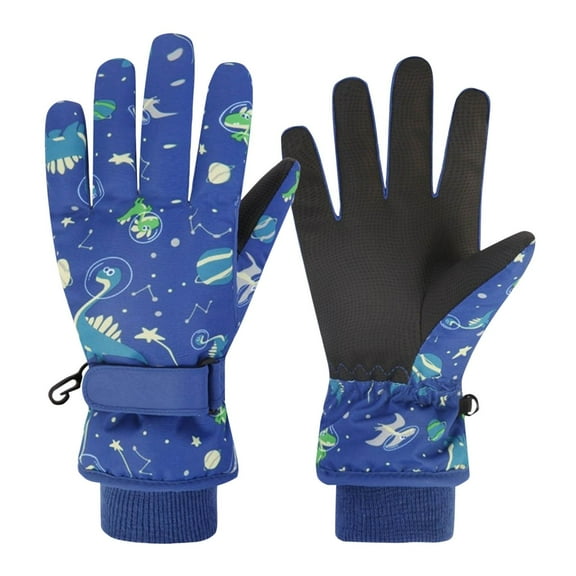 CYRBOKO Boys Gloves, Sports Waterproof Cotton Thermal Winter Gloves Blue Size L
