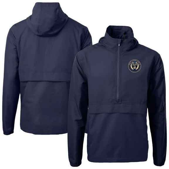 Men's-Cutter & Buck  Navy Philadelphia Union Charter Eco Recycled Anorak Hooded Half-Zip Jacket