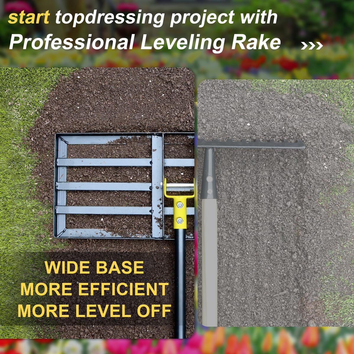 Colwelt Lawn Leveling Rake17'' x10'', Leveling Rake for Soil with 77’’ Adjustable Curved End Grip Handle, Lawn Leveling Tool Yard Leveler for Leveling Soil
