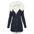 thumbnail image 2 of BiZtdJrK Womens Fall Winter Thicken Jackets Warm Sherpa Fleece Lined Parka Coats Outdoor Long Faux Fur Hooded Outerwear with Pockets Clearance Sales Navy 4XL, 2 of 3