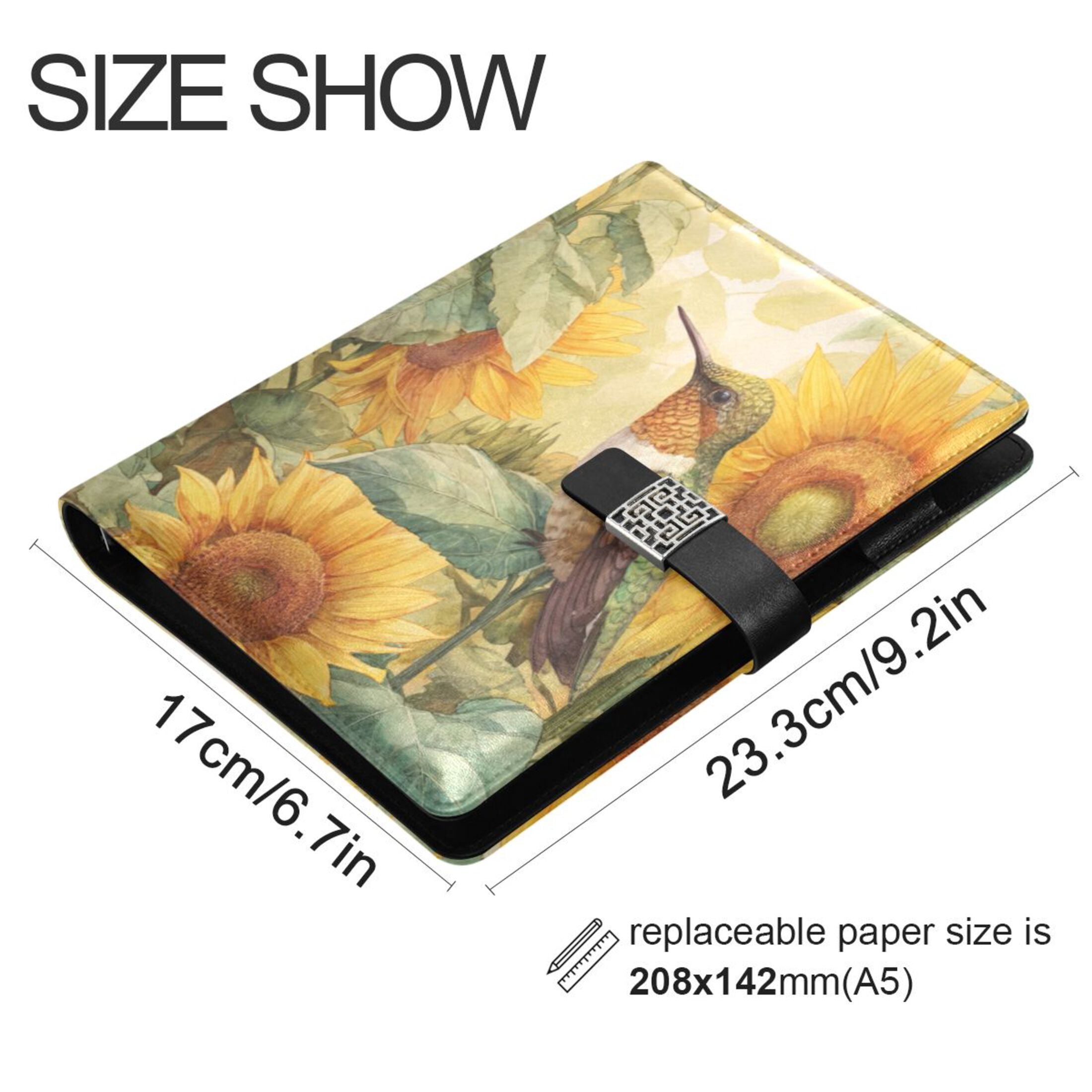 Leather Planner Leather Notebook Notebook Journal Binder Design Pen Pocket Design Convenient for Storage Hummingbird Sunflower