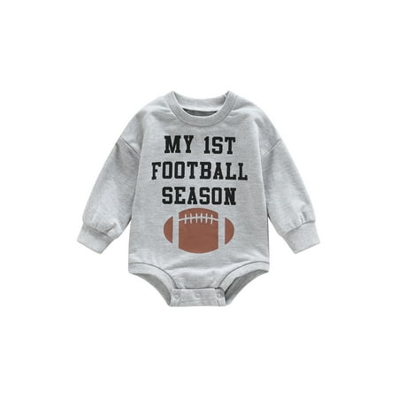 

Bagilaanoe Newborn Baby Girl Boy Oversized Rompers Letters Football Print Long Sleeve Bodysuits 6M 12M 18M 24M Infant Casual One Piece Short Jumpsuit
