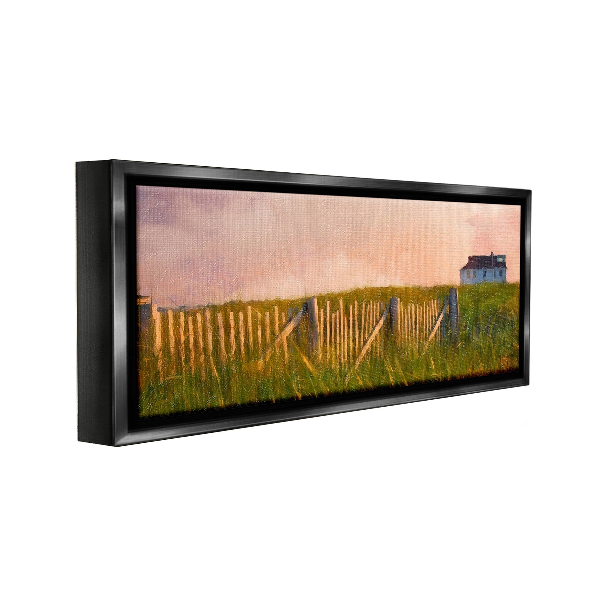 Stupell Industries Nautical Beach Cottage Landscape Painting Black Floater Framed Canvas Art Print Wall Art, 25 x 11