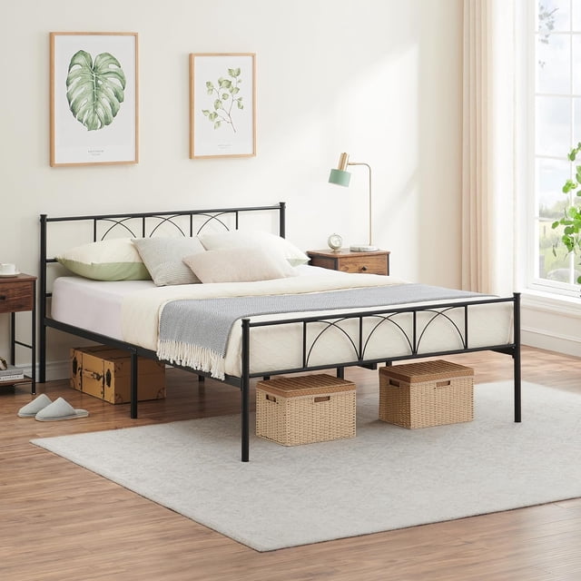 Full Size Sturdy Modern Stylish Iron Bed Frame with Headboard and Footboard Metal Platform Bed - Simple Assembly, No Box Spring Needed, Under Bed Storage