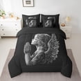thumbnail image 2 of Homewish Happy Christmas 7 Pieces Bedding Comforter Set,Angel Wings Full Bedding Set,Black Gray Fitted Sheet Flat Sheet For Kids, Luxury Bedroom Decor Reversible, 2 of 8
