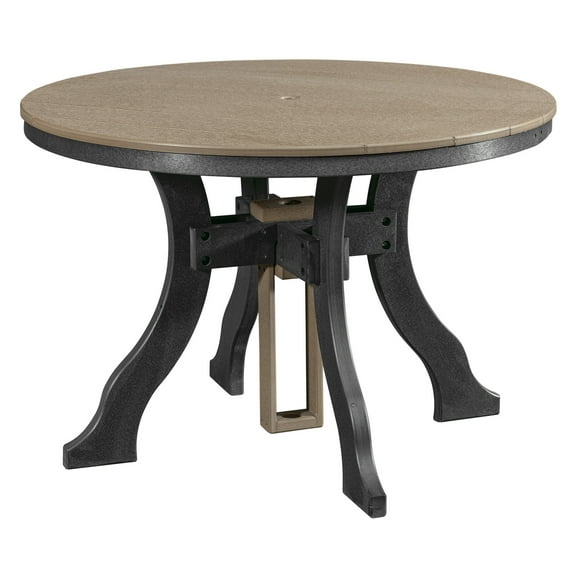 36" Round Dining Table - Weatherwood & Black - Outdoor Patio Table - UV & Water Durable