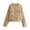 Khaki, variant on Women Crop Tweed Blazer Jacket Collarless Open Front Button Down Coat Business Work Suit with Pockets