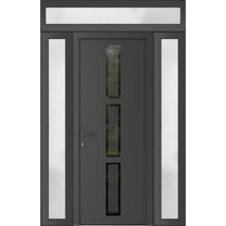 Front Exterior Prehung Metal-Plastic Door Frosted Glass | Manux 8112 Antracite Grey | 2 Side and Top Sidelite Transom | Office Commercial and Residential Doors Patio 68x94 W16 36 16x80 14 Right-hand